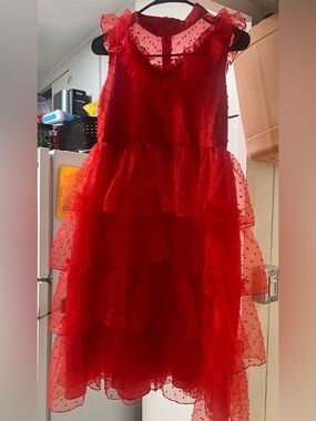 Lydia deetz (beetlejuice) Red Tiered Ruffle Dress Girls Large